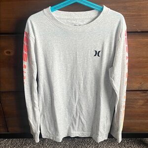 Hurley Light Gray Kids Long Sleeve Tee with Colorful Sleeve Accents